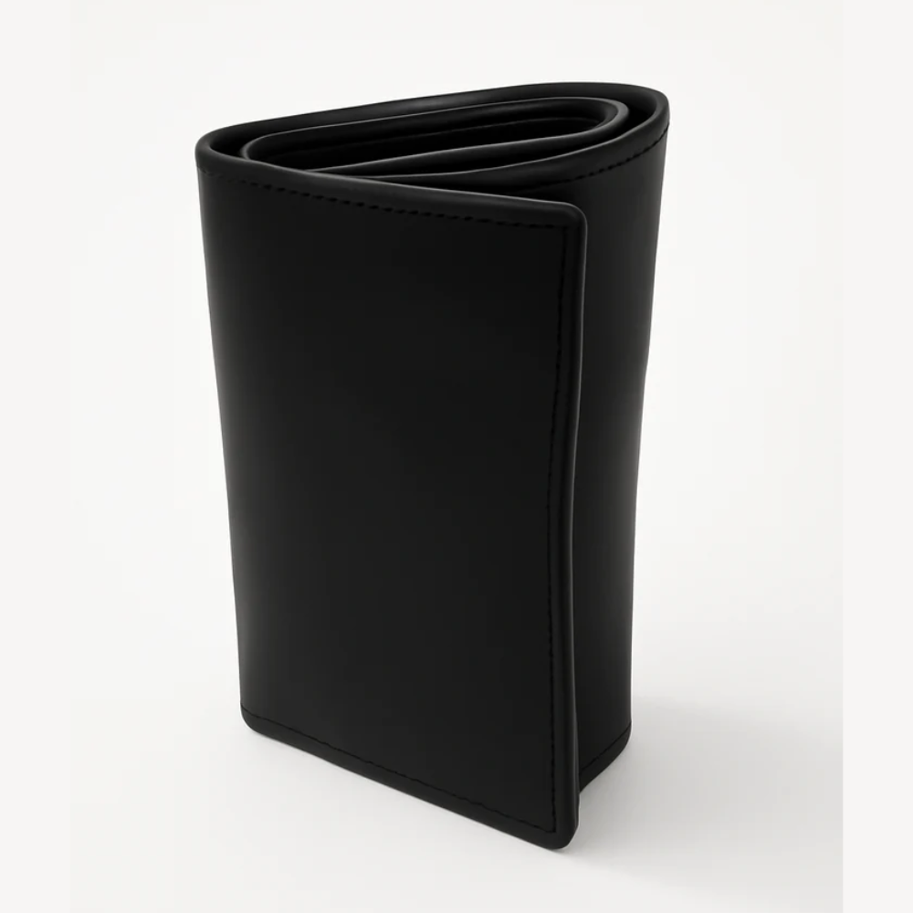 Black Leather Tri Fold Wallet with ID Window