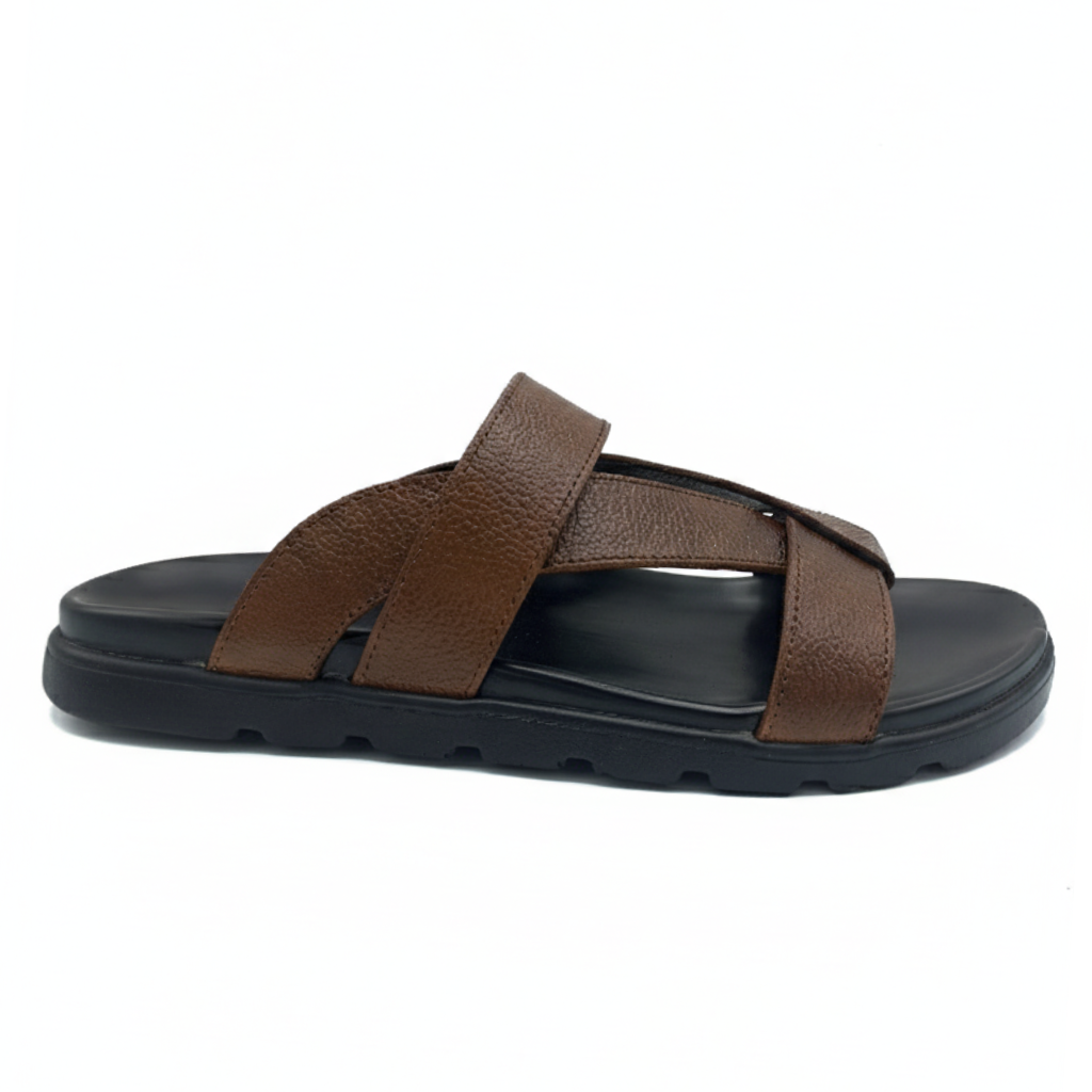 Men’s Genuine Leather Cross Slippers 305 – Brown