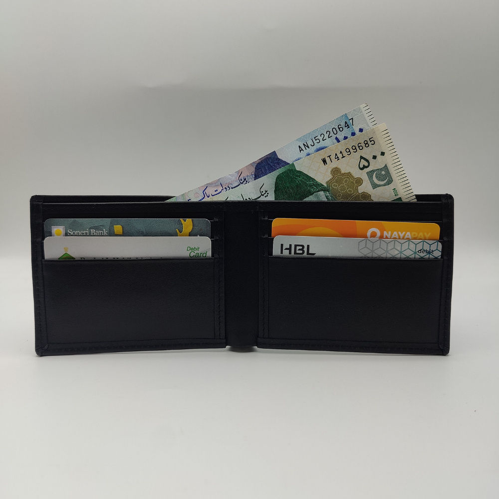 Black Leather Bi Fold Wallet