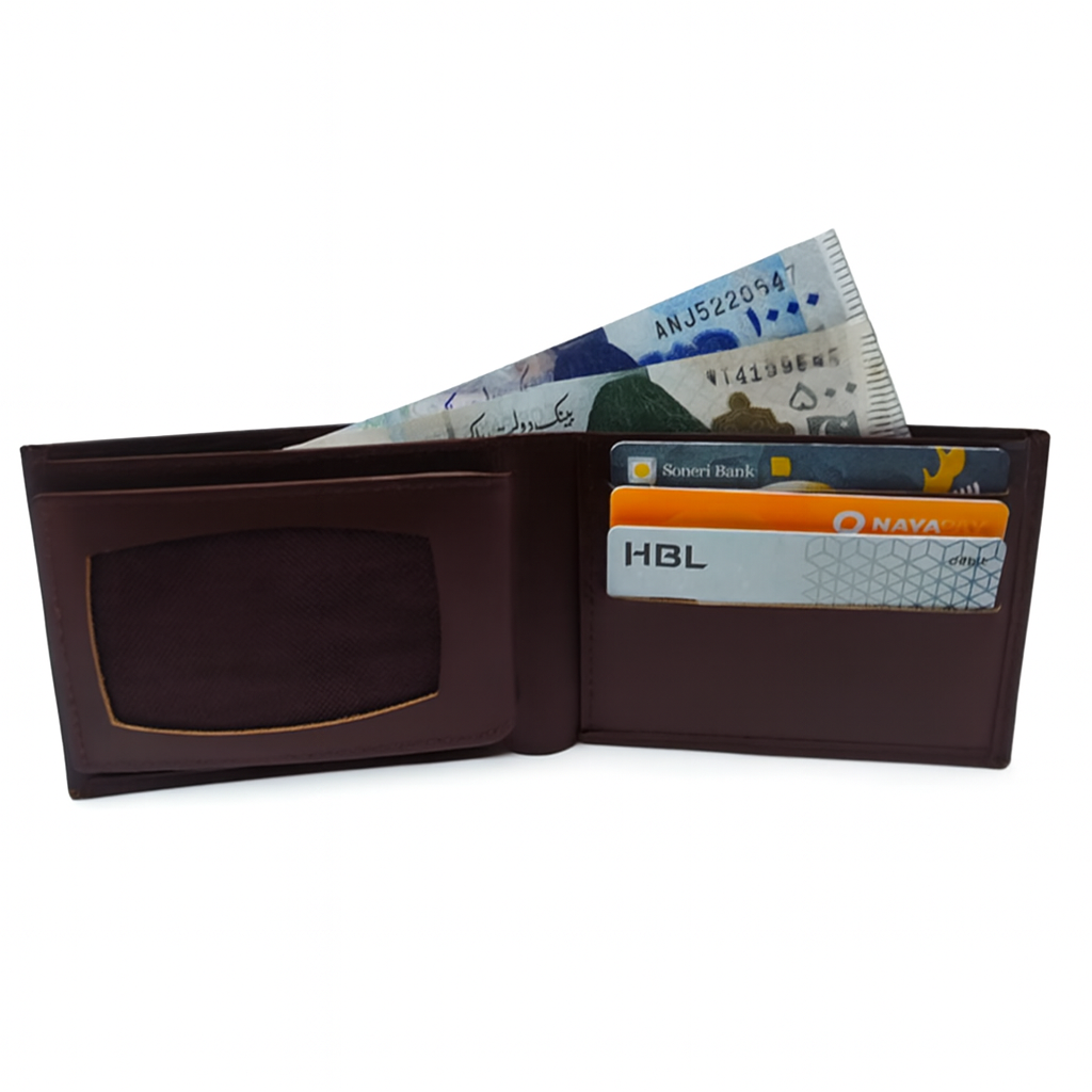 Brown Leather Bi Fold Wallet with ID Window