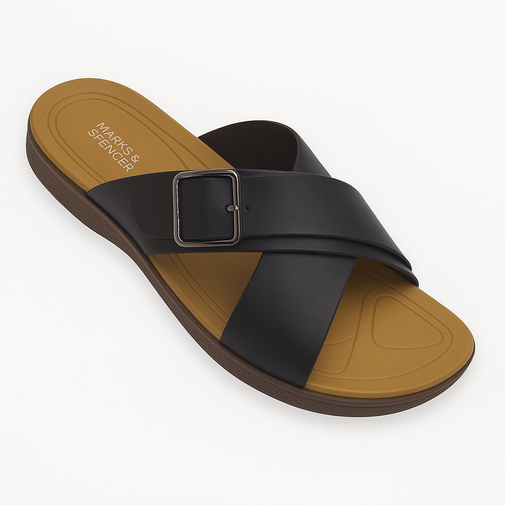 Mova Men's Casual Buckle Slippers B6021-Black