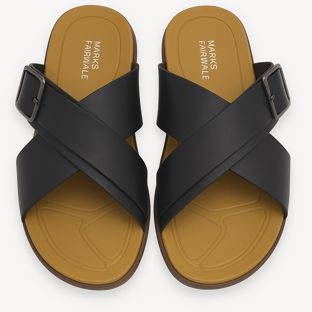Mova Men's Casual Buckle Slippers B6021-Black