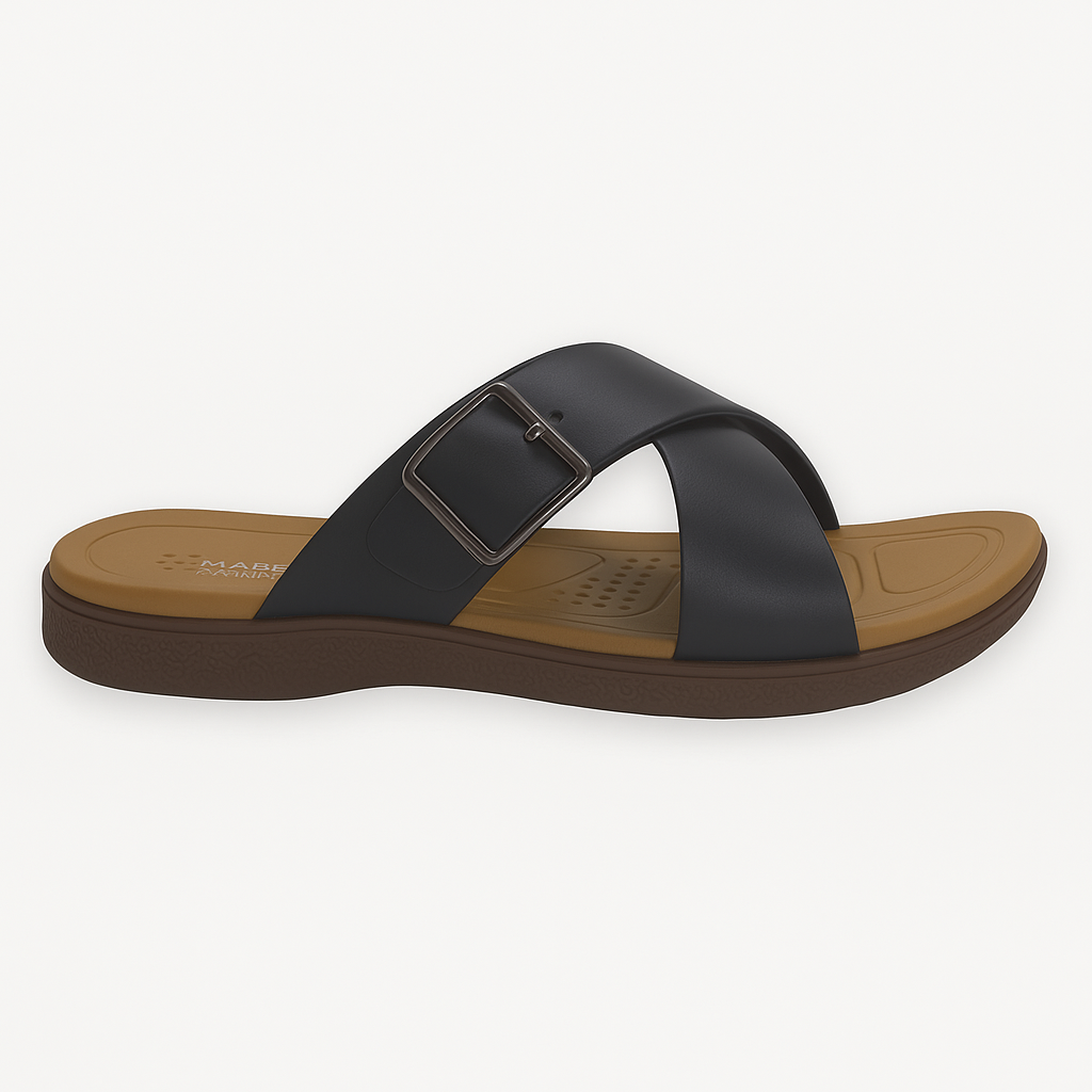 Mova Men's Casual Buckle Slippers B6021-Black