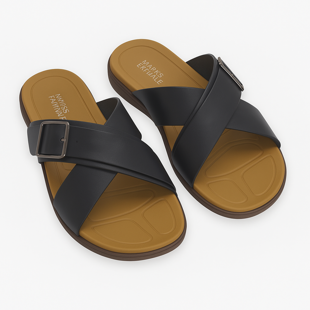 Mova Men's Casual Buckle Slippers B6021-Black