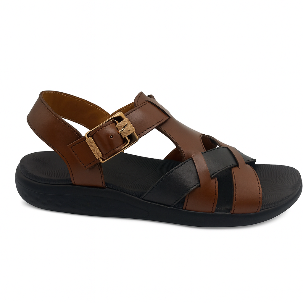 Men’s Genuine Leather Cross Strap Sandals 302 – Brown