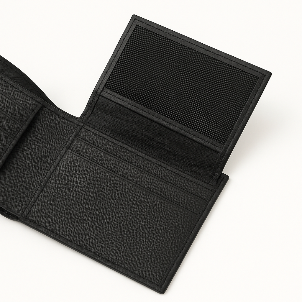 Classic Black Leather Bifold Wallet – with Card Slots & Coin Pocket