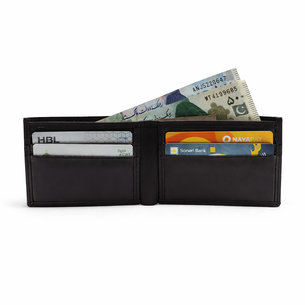 Dark Brown Leather Bi Fold Wallet with Logo Embossing