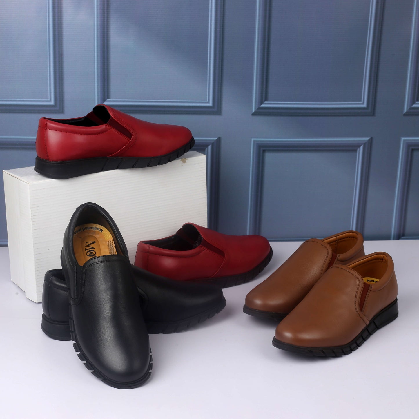 Mova Women's Comfort Fit Leather SlipOns LD65 - Black