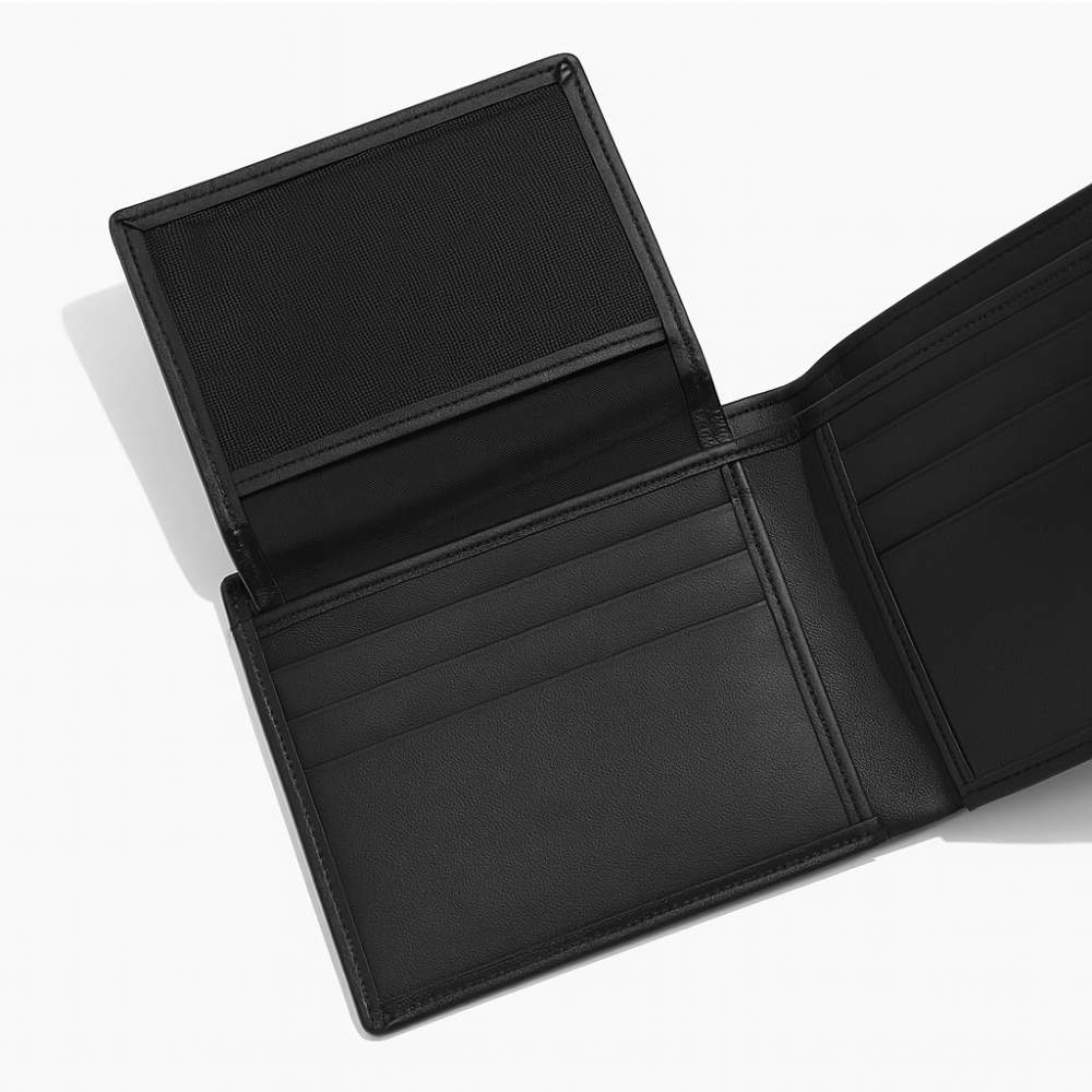Classic Black Leather Bi-Fold Wallet – Slim & Minimalist Design