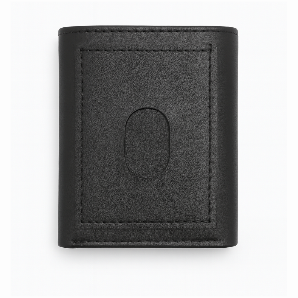 Black Leather Tri Fold Wallet with ID Window