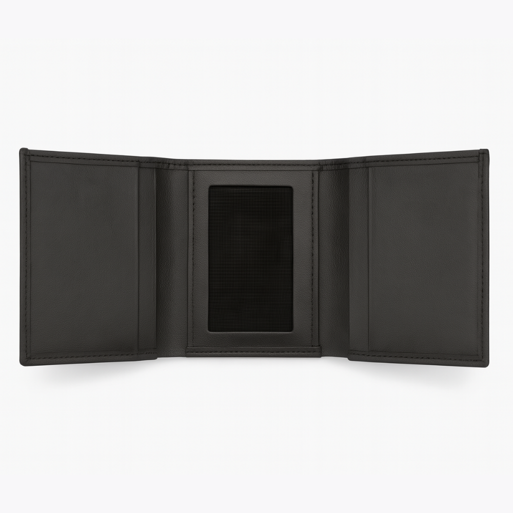 Black Leather Tri Fold Wallet with ID Window