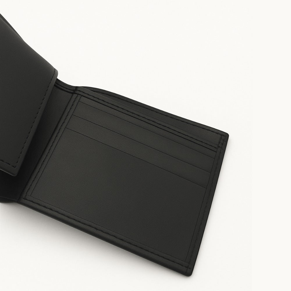 Classic Black Genuine Leather Bi Fold Wallet