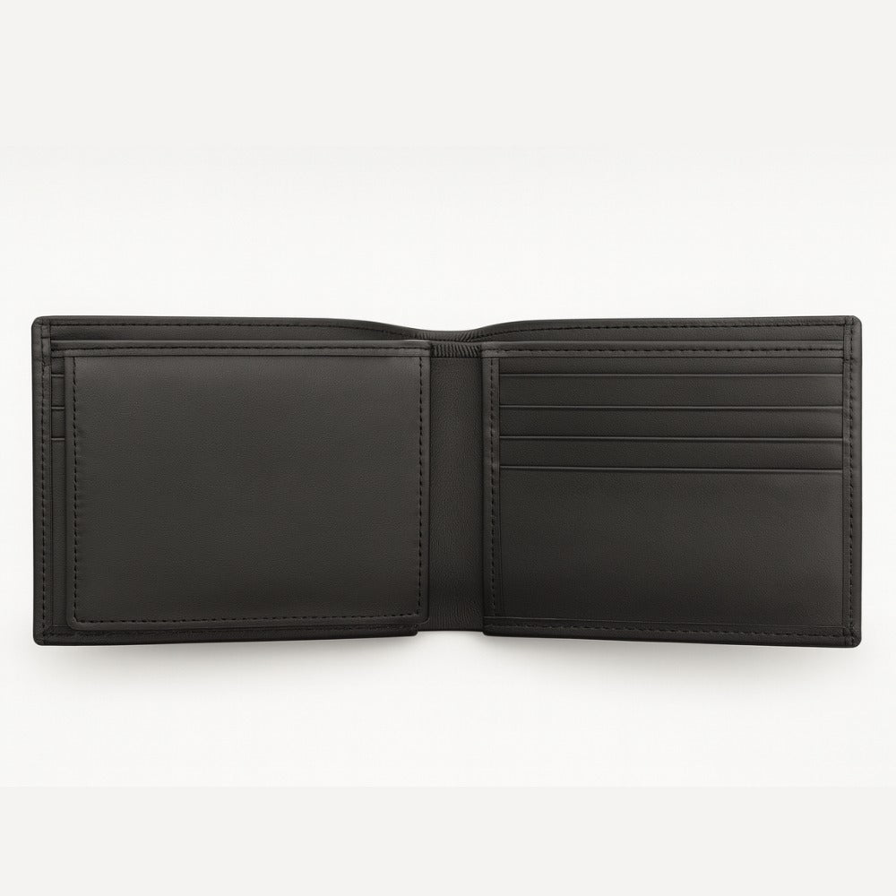 Classic Black Genuine Leather Bi Fold Wallet