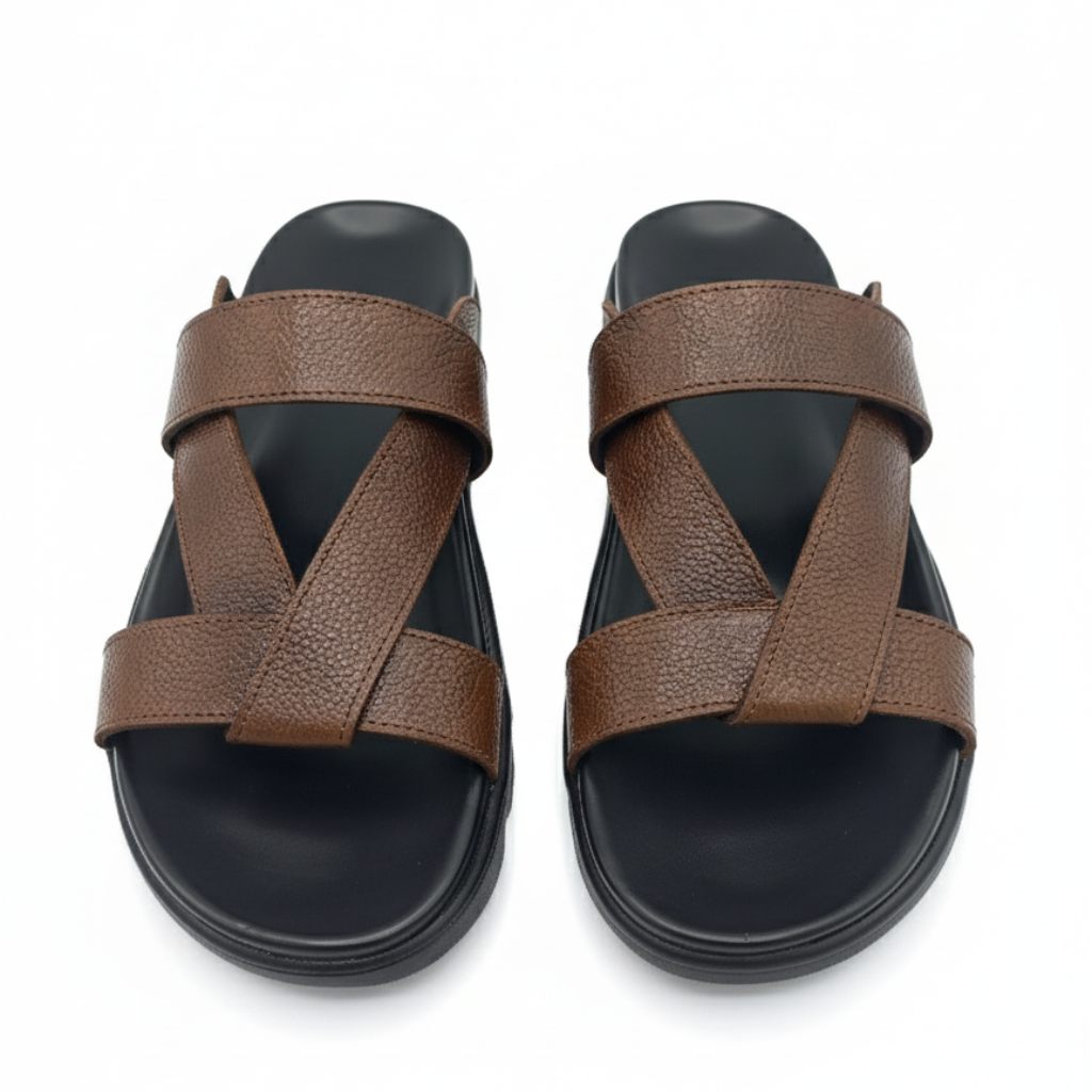 Men’s Genuine Leather Cross Slippers 305 – Brown