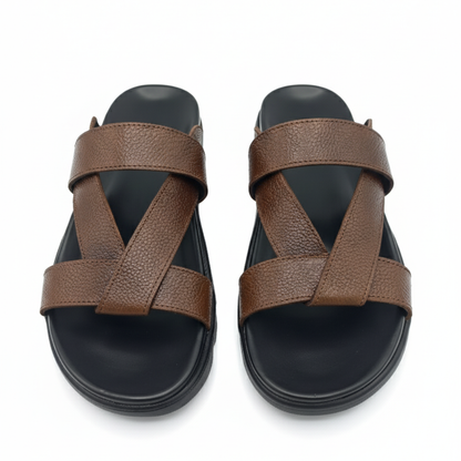 Men’s Genuine Leather Cross Slippers 305 – Brown