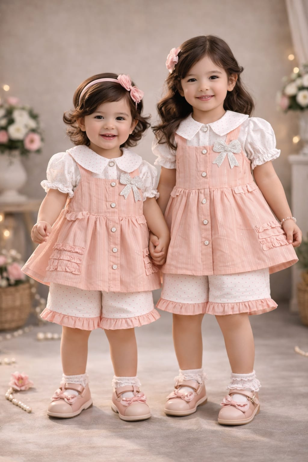 MOVA Pearl Bow Dress Set - Blush Peach