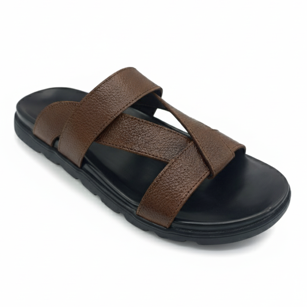 Men’s Genuine Leather Cross Slippers 305 – Brown