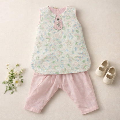 MOVA Floral Heritage Kurta Pant Set - Blush Pink