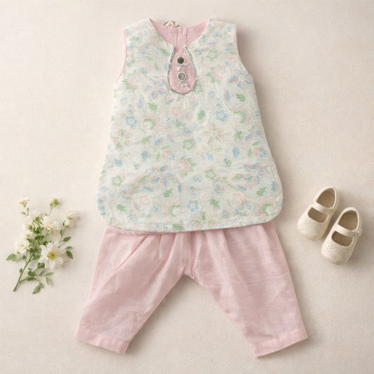MOVA Floral Heritage Kurta Pant Set - Blush Pink