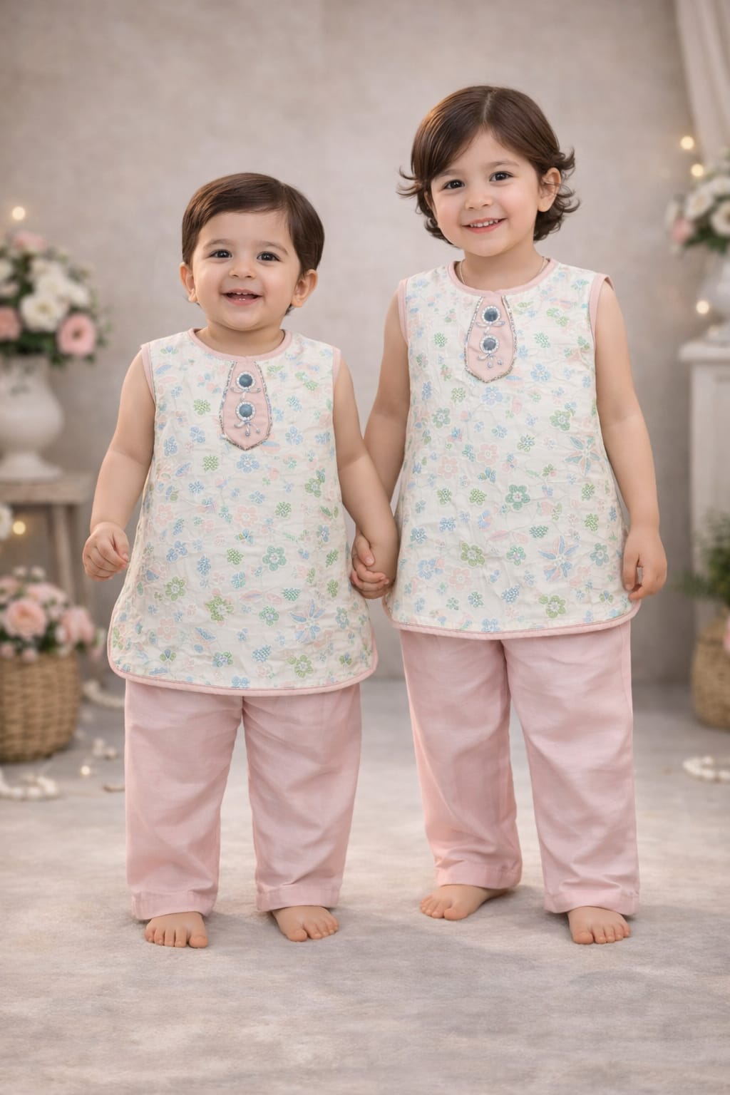 MOVA Floral Heritage Kurta Pant Set - Blush Pink