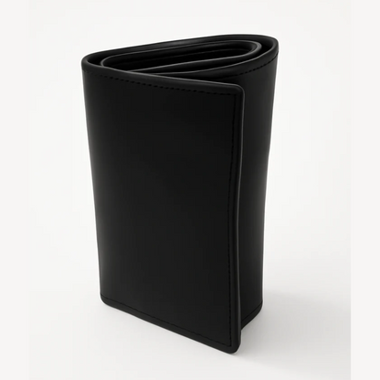 Black Leather Tri Fold Wallet with ID Window