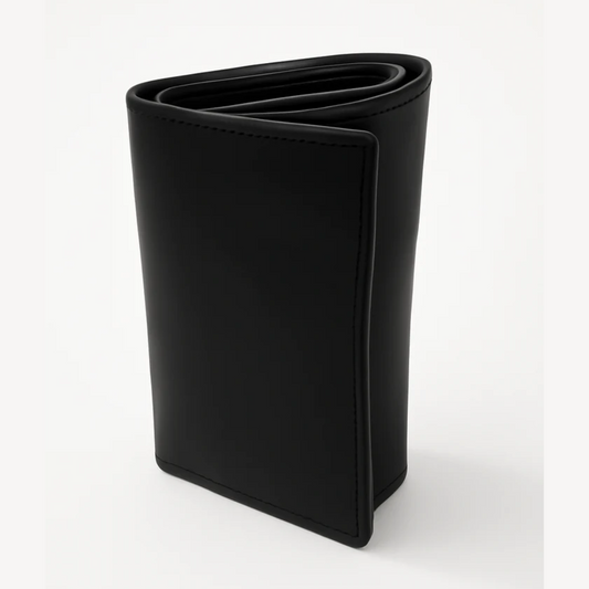 Black Leather Tri Fold Wallet with ID Window