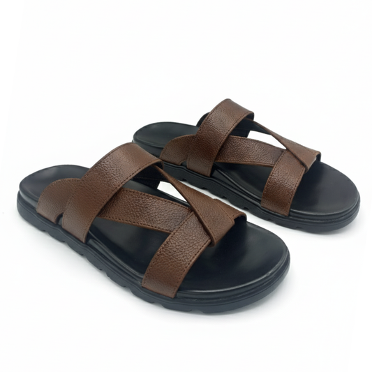 Men’s Genuine Leather Cross Slippers 305 – Brown
