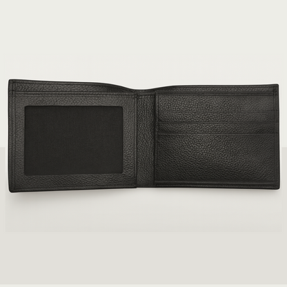 Men’s Black Full-Grain Leather Bifold Wallet – Classic Pebble Texture