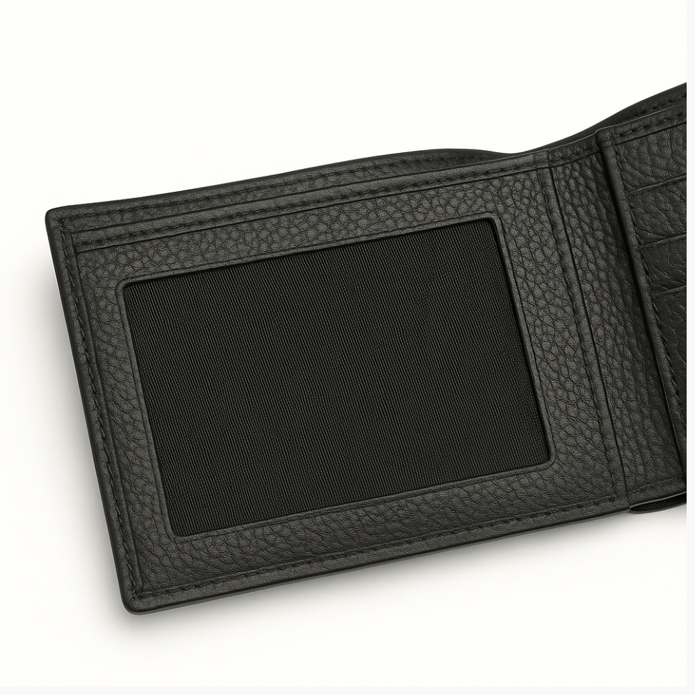 Men’s Black Full-Grain Leather Bifold Wallet – Classic Pebble Texture