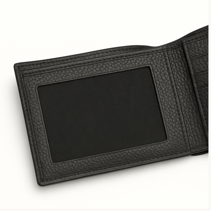 Men’s Black Full-Grain Leather Bifold Wallet – Classic Pebble Texture