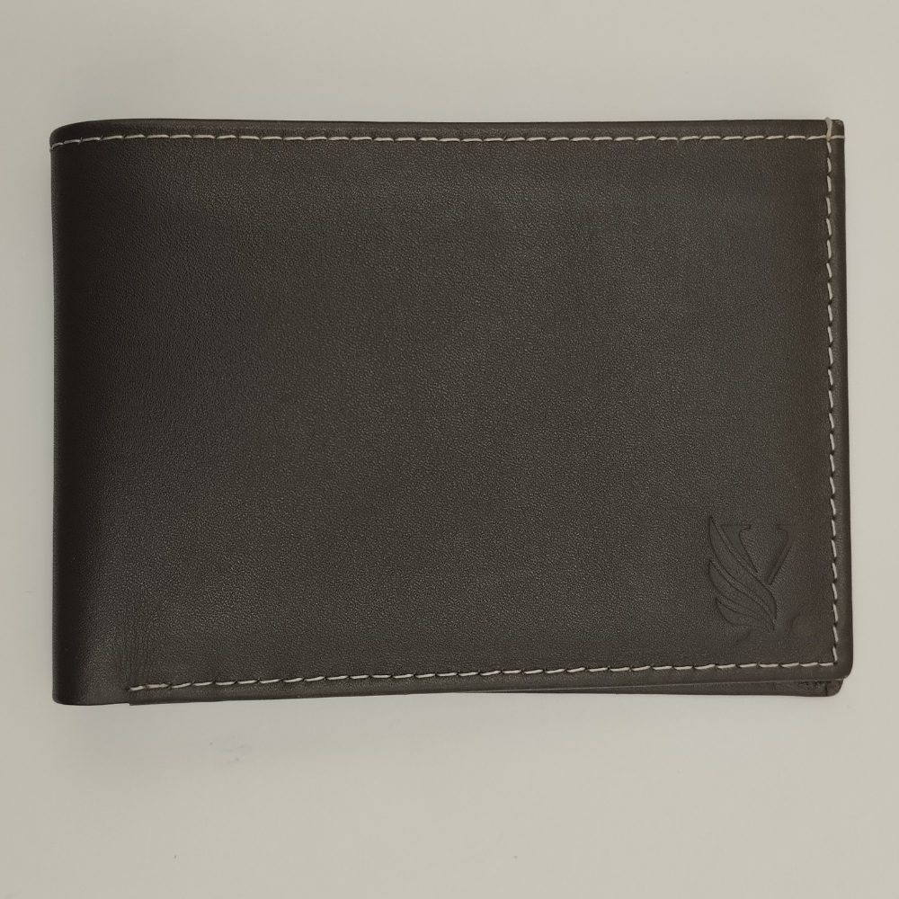 Dark Brown Leather Bi Fold Wallet with Logo Embossing