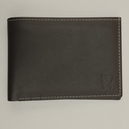 Dark Brown Leather Bi Fold Wallet with Logo Embossing