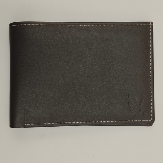 Dark Brown Leather Bi Fold Wallet with Logo Embossing