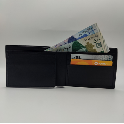 Genuine Black Leather Bi Fold Wallet