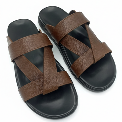Men’s Genuine Leather Cross Slippers 305 – Brown