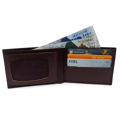 Brown Leather Bi Fold Wallet with ID Window