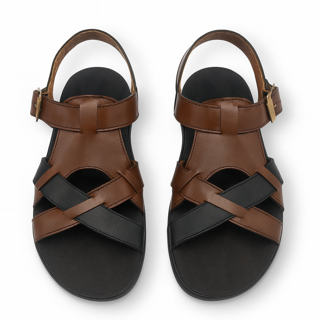 Men’s Genuine Leather Cross Strap Sandals 302 – Brown