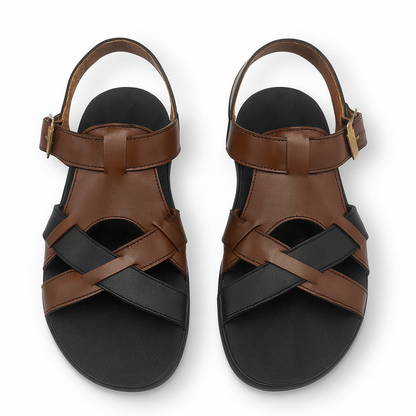 Men’s Genuine Leather Cross Strap Sandals 302 – Brown