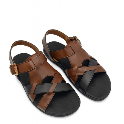 Men’s Genuine Leather Cross Strap Sandals 302 – Brown
