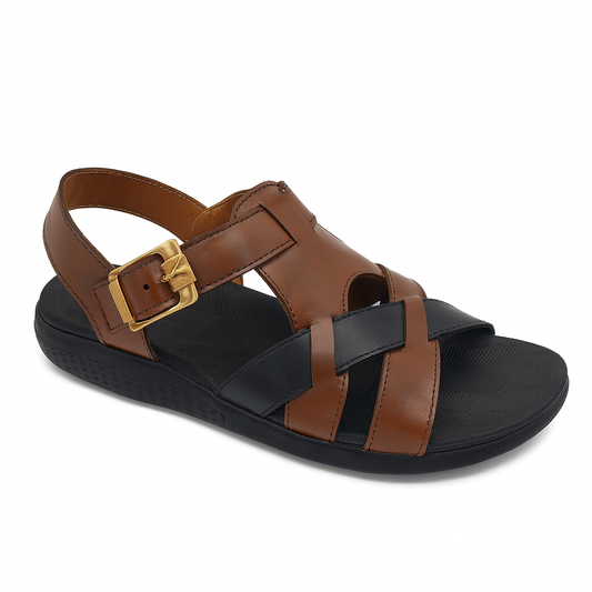 Men’s Genuine Leather Cross Strap Sandals 302 – Brown