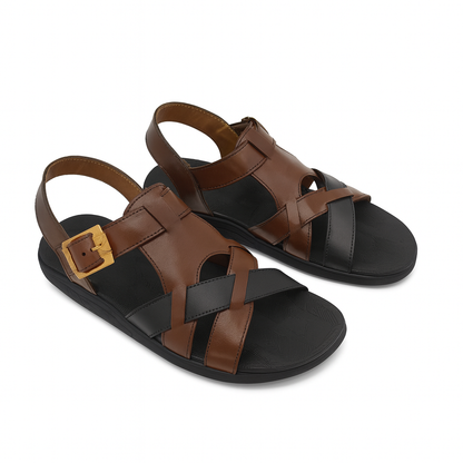 Men’s Genuine Leather Cross Strap Sandals 302 – Brown
