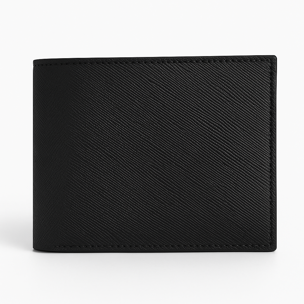 Classic Black Leather Bifold Wallet – with Card Slots & Coin Pocket