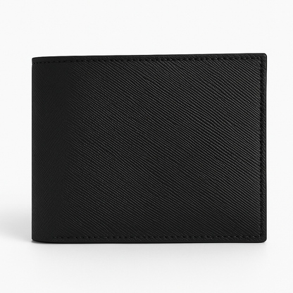 Classic Black Leather Bifold Wallet – with Card Slots & Coin Pocket