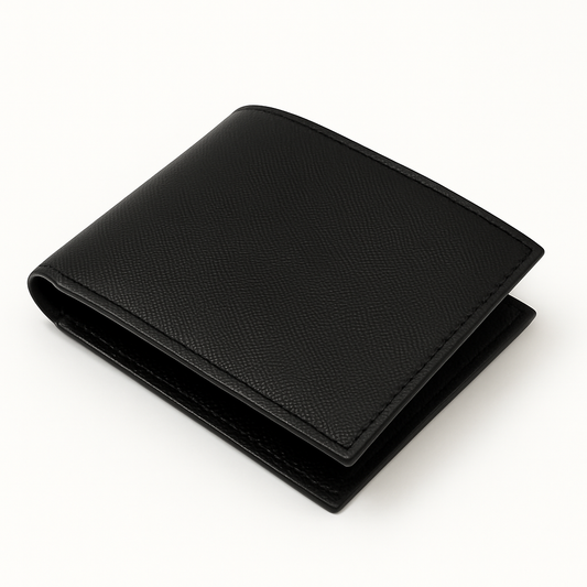Classic Black Leather Bifold Wallet – with Card Slots & Coin Pocket