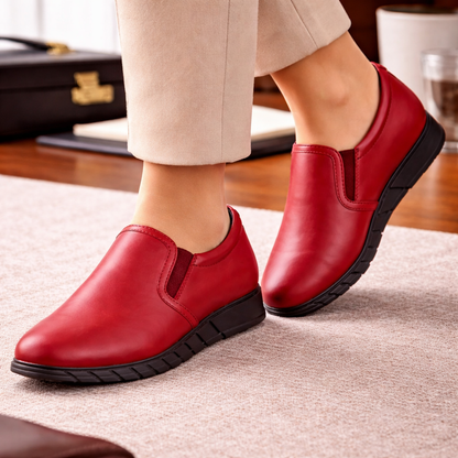Mova Women's Comfort Fit Leather SlipOns LD65 - Red
