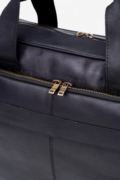 Premium Black Leather Laptop Bag