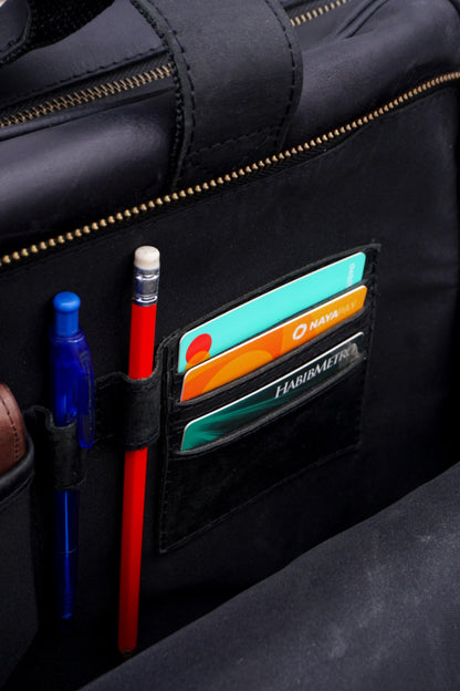 Premium Black Leather Laptop Bag