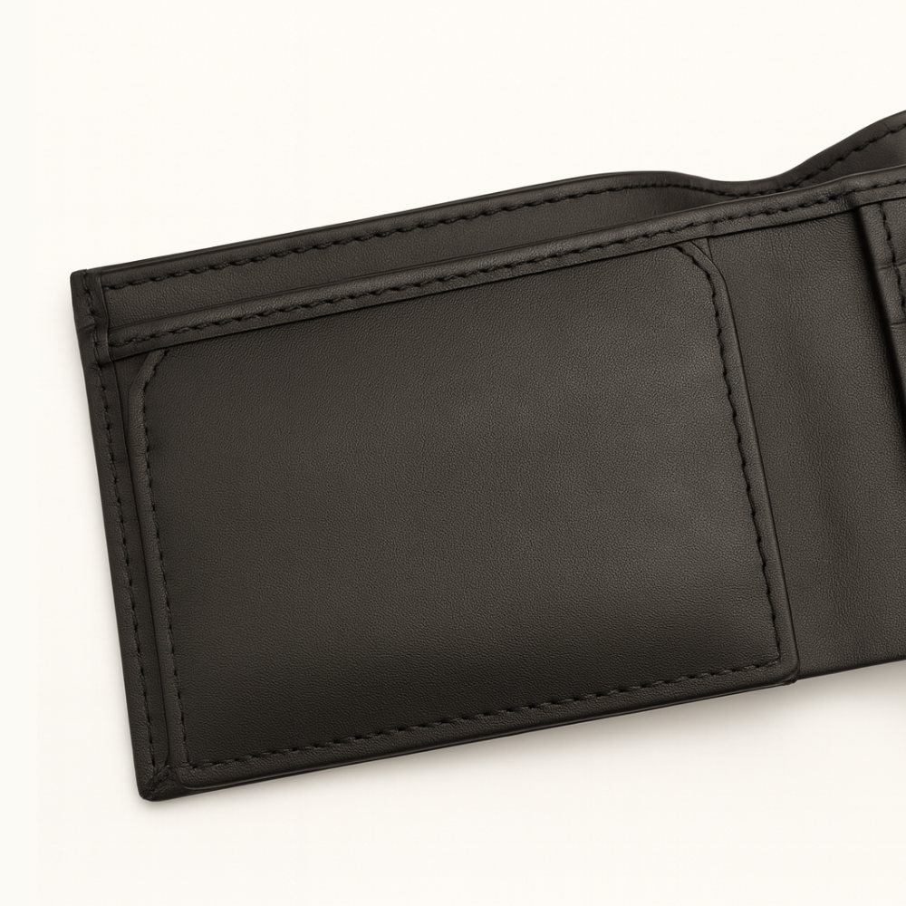 Genuine Black Leather Bi Fold Wallet