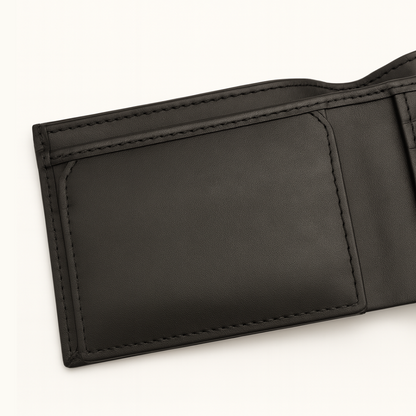 Genuine Black Leather Bi Fold Wallet