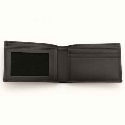 Men’s Black Plain Leather Bifold Wallet with ID Window